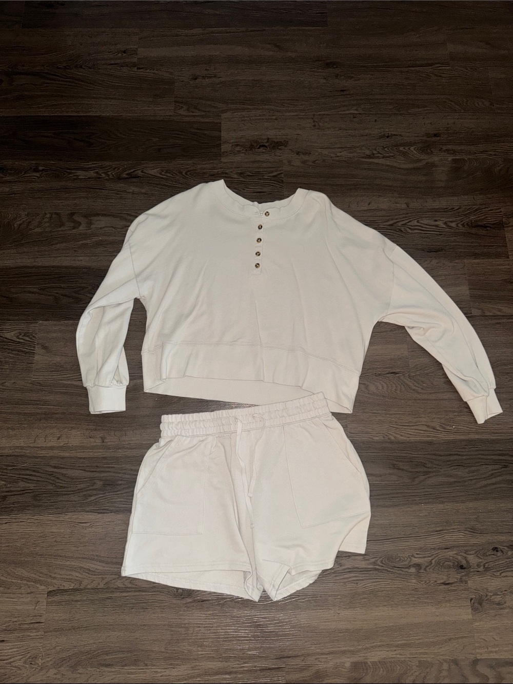 Cozy Cream Henley Sweatshirt & Shorts Set
